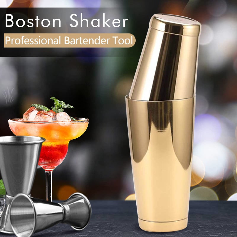LINALL Stainless Steel Boston Shaker - 2-Piece 18Oz & 28Oz Professional Bartender Cocktail Shaker Bartender Shaker Kit - Ctsk0013 (Gold) - Image 3