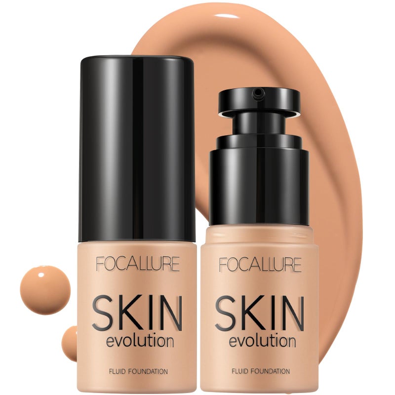 FOCALLURE 2 Pcs Liquid Foundation, Skin Evolution Foundation + Concealer, Full Coverage Foundation Makeup, Durable, Waterproof, Oil-Control, Hides Wrinkles & Lines, Natural Tan - Image 1