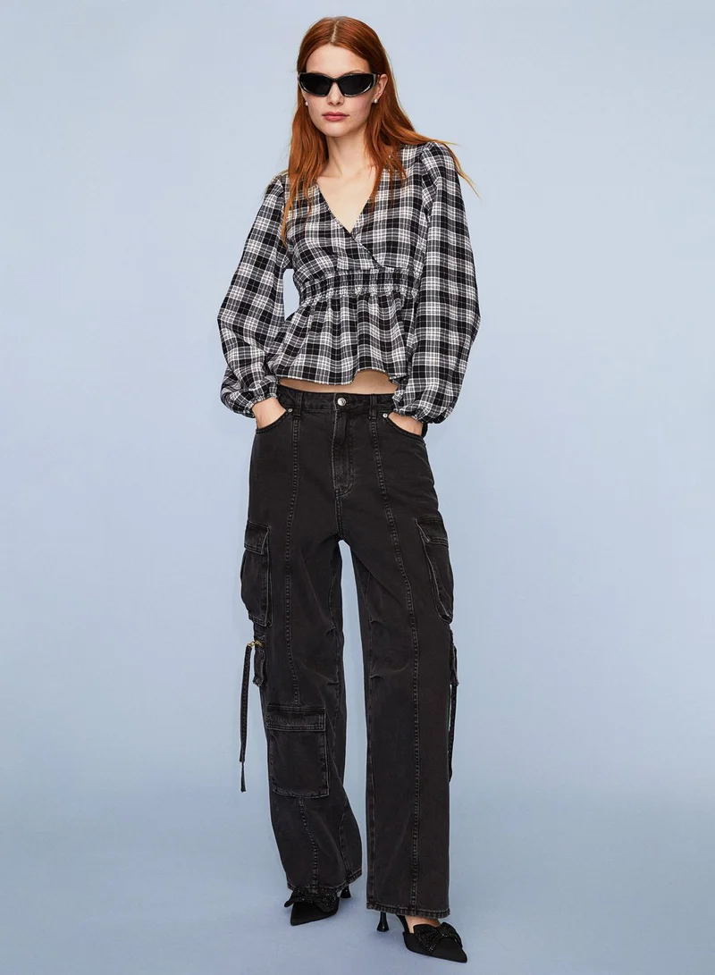 H&M Puff Sleeve Checked Top
