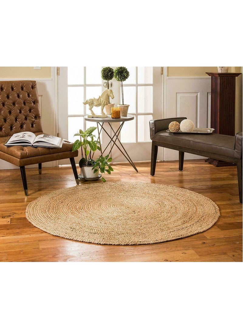 LINGWEI Jute Carpet Natural Jute Rug Carpet Handwoven Carpet Handmade Reversible Carpet Area Rug Jute Rug Door Mat Farmhouse Rugs Round Shape Natural Kitchen Mat - Image 4