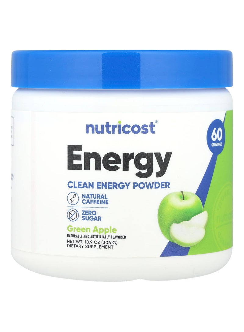 Nutricost Energy, Clean Energy Powder, Green Apple, 10.9 oz (306 g)