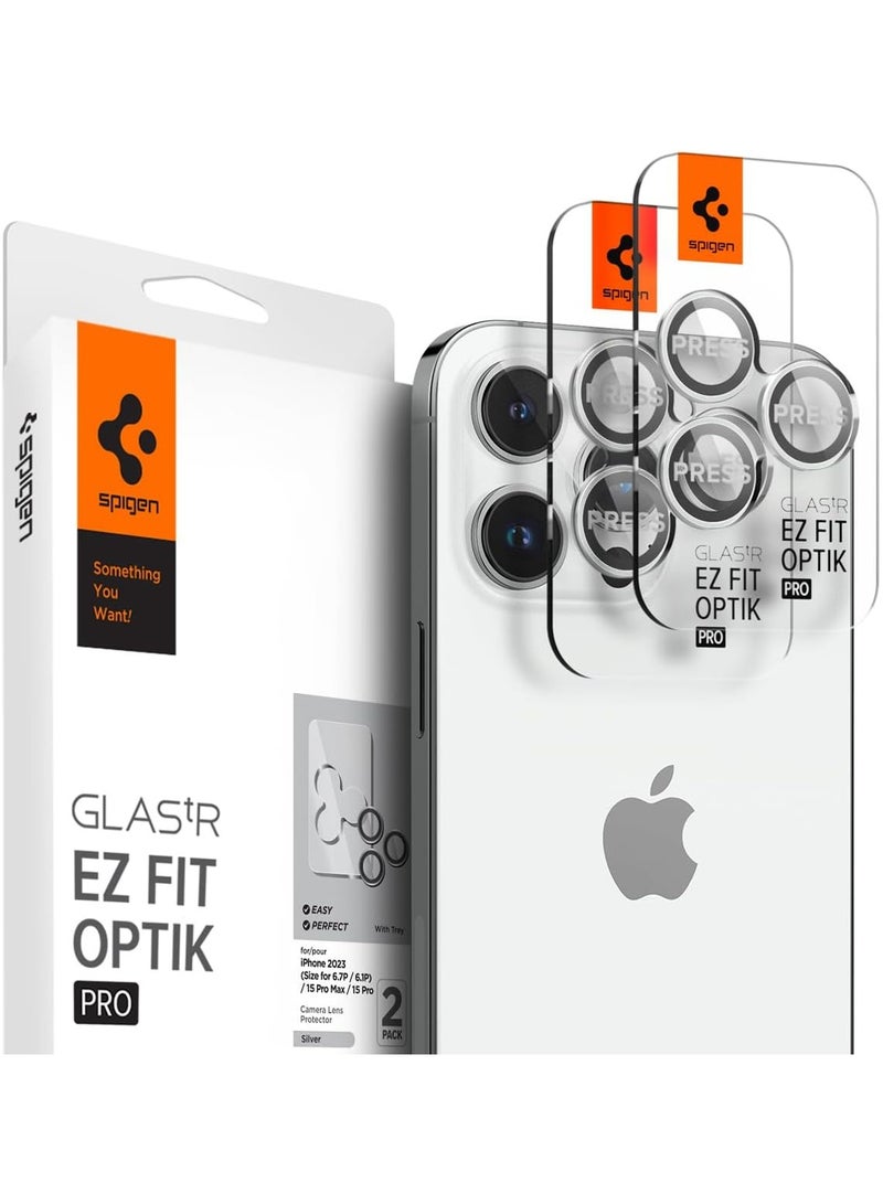 Spigen Glastr Ez Fit Optik Pro for iPhone 14 Pro and iPhone 14 Pro Max Camera Lens Protector (2 Pack) - Silver - Image 1