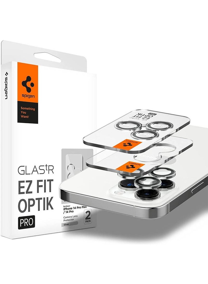 Spigen Glastr Ez Fit Optik Pro for iPhone 14 Pro and iPhone 14 Pro Max Camera Lens Protector (2 Pack) - Silver  - Image 1