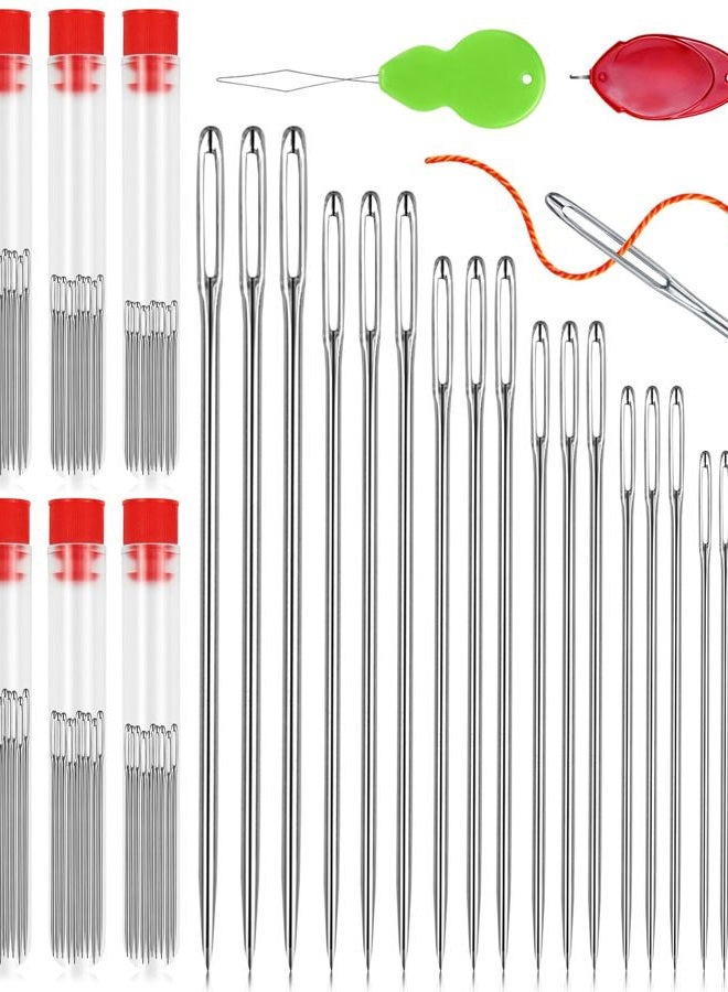 FIVEIZERO 60 PCS Large Eye Sewing Needles, 6 Sizes Sewing Sharp Needles, Leather Needle Embroidery Thread Needle, Stainless Steel Yarn Knitting Needles with Threaders for Handsewing Art Crafts - Image 1