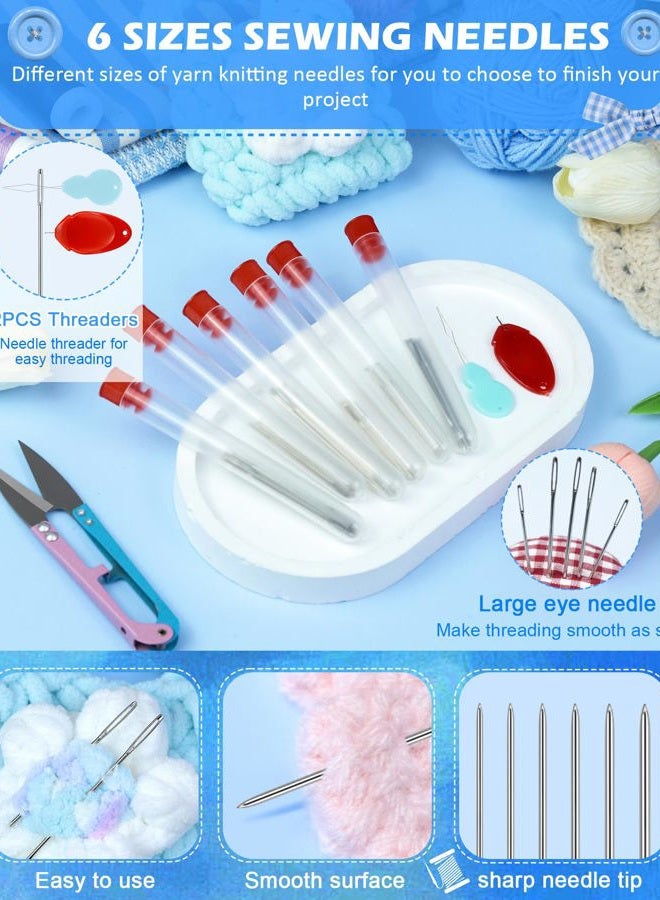 FIVEIZERO 60 PCS Large Eye Sewing Needles, 6 Sizes Sewing Sharp Needles, Leather Needle Embroidery Thread Needle, Stainless Steel Yarn Knitting Needles with Threaders for Handsewing Art Crafts - Image 3