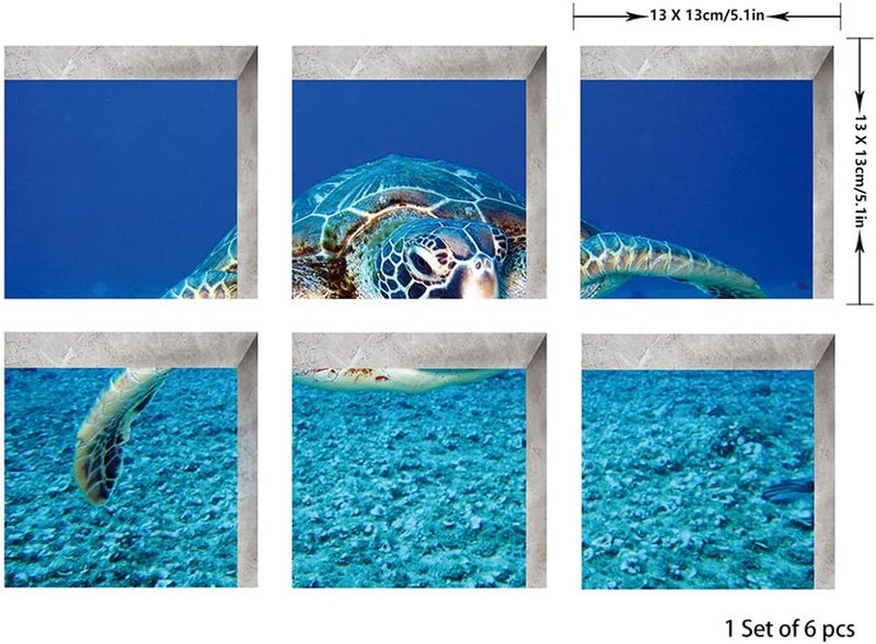 ChezMax Bath Treads Stickers Sea Turtle Pattern Square 3D Adhesive Anti Slip Tub Tattoos Safety Decals Mat Waterproof Shower Tub Sticker Bathtub Appliques for Bath Pools Home Decor 6 Pcs 5.9" X 5.9" - Image 2