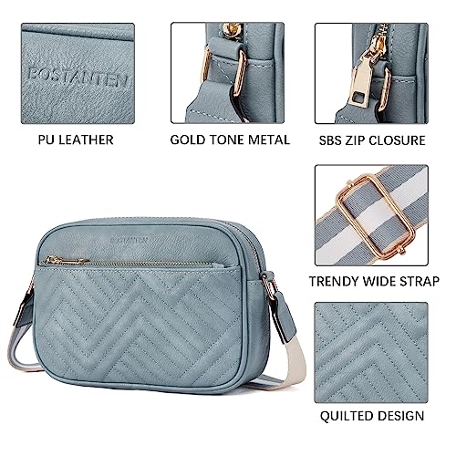 BOSTANTEN Quilted Crossbody Bags for Women Vegan Leather Purses Small Shoulder Handbags with Wide Strap Light Blue - Image 4