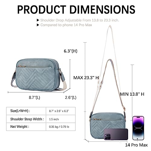 BOSTANTEN Quilted Crossbody Bags for Women Vegan Leather Purses Small Shoulder Handbags with Wide Strap Light Blue - Image 3