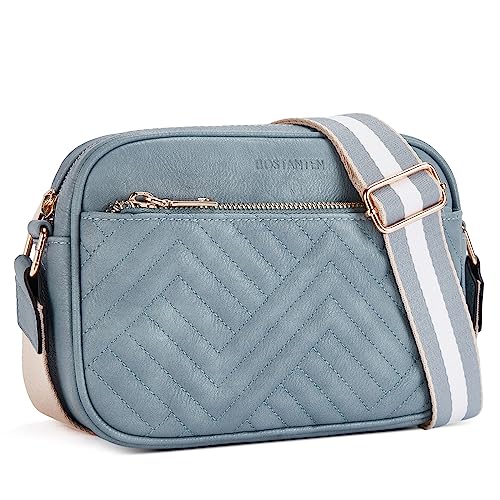 BOSTANTEN Quilted Crossbody Bags for Women Vegan Leather Purses Small Shoulder Handbags with Wide Strap Light Blue - Image 1