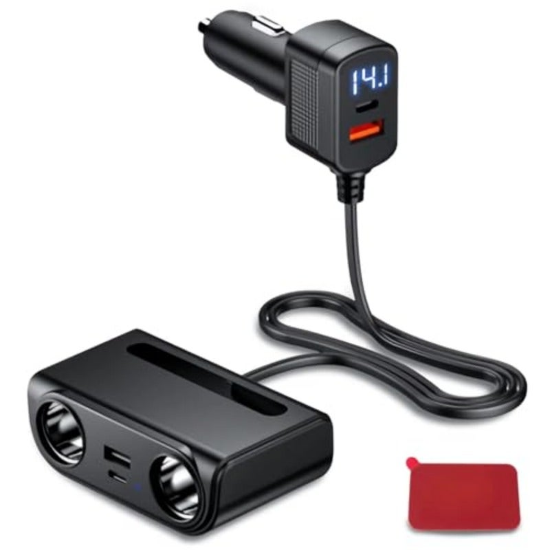 محول شاحن سيارة USB 120 وات مقسم المدخن مع شاشة مؤشرات LED وفتحتين مقعدين و QC 3.0 و PD للشحن السريع بتقنية 12 فولت و24 فولت، محول متعدد المنافذ 6 في 1 للسيارة مع مآخذ طاقة متعددة للهاتف - Image 1