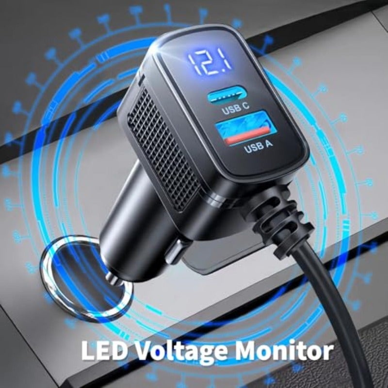 محول شاحن سيارة USB 120 وات مقسم المدخن مع شاشة مؤشرات LED وفتحتين مقعدين و QC 3.0 و PD للشحن السريع بتقنية 12 فولت و24 فولت، محول متعدد المنافذ 6 في 1 للسيارة مع مآخذ طاقة متعددة للهاتف - Image 5