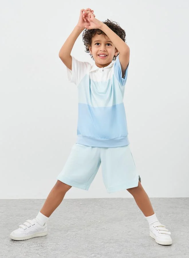 Styli Styli Color Block Polo T-Shirt and Shorts Set