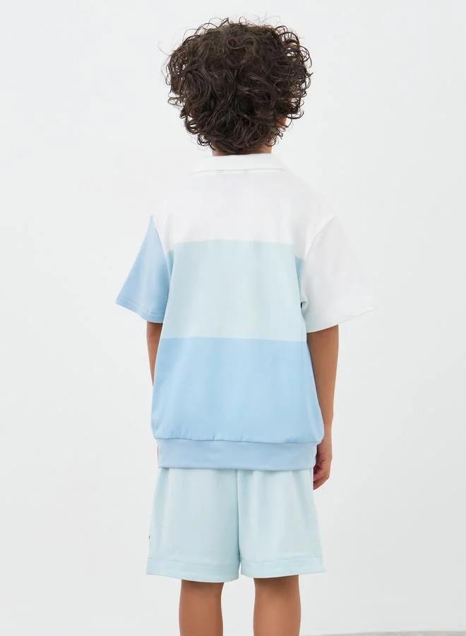 Styli Styli Color Block Polo T-Shirt and Shorts Set