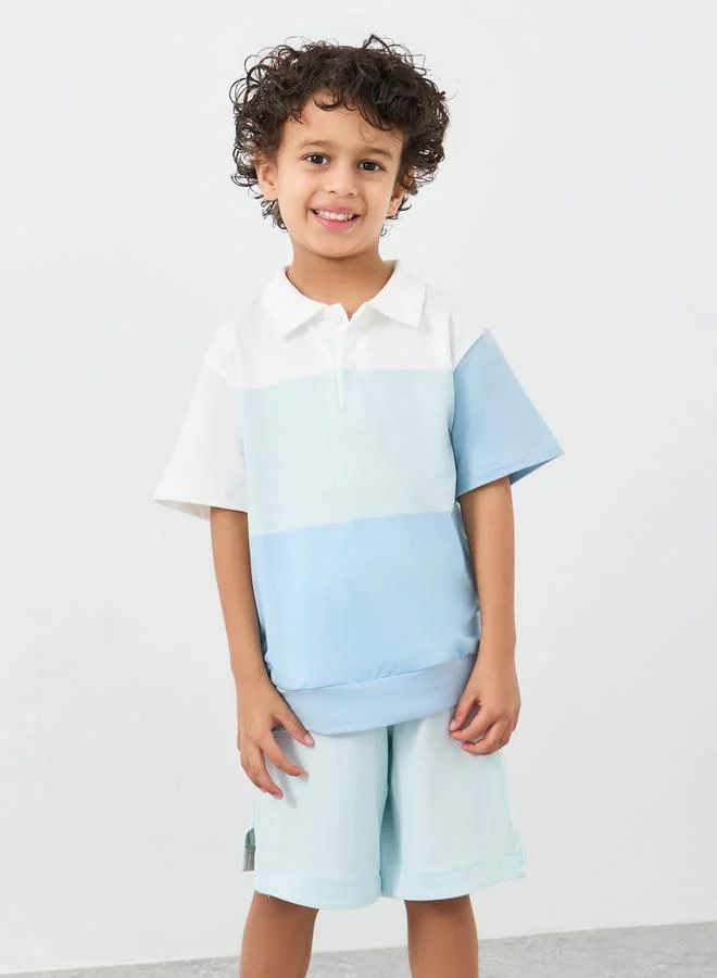 Styli Styli Color Block Polo T-Shirt and Shorts Set