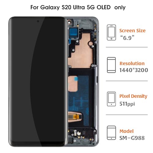 Olivechard S20 Ultra 4G5G G988 OLED LCD Display with Fingerprint 678 NOT OEM Touch Digitizer Assembly for Samsung Galaxy S20 Ultra SMG988BUWBDS LCD Screen Replacement KitCosmic Black Frame - Image 3