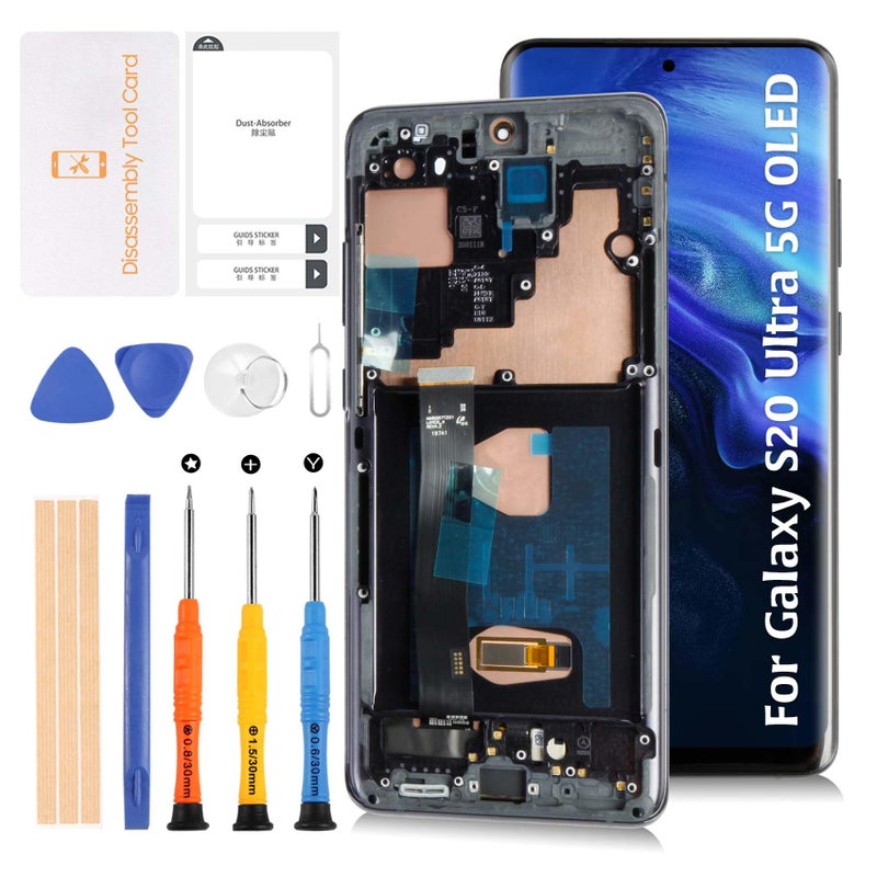 Olivechard S20 Ultra 4G5G G988 OLED LCD Display with Fingerprint 678 NOT OEM Touch Digitizer Assembly for Samsung Galaxy S20 Ultra SMG988BUWBDS LCD Screen Replacement KitCosmic Black Frame - Image 2