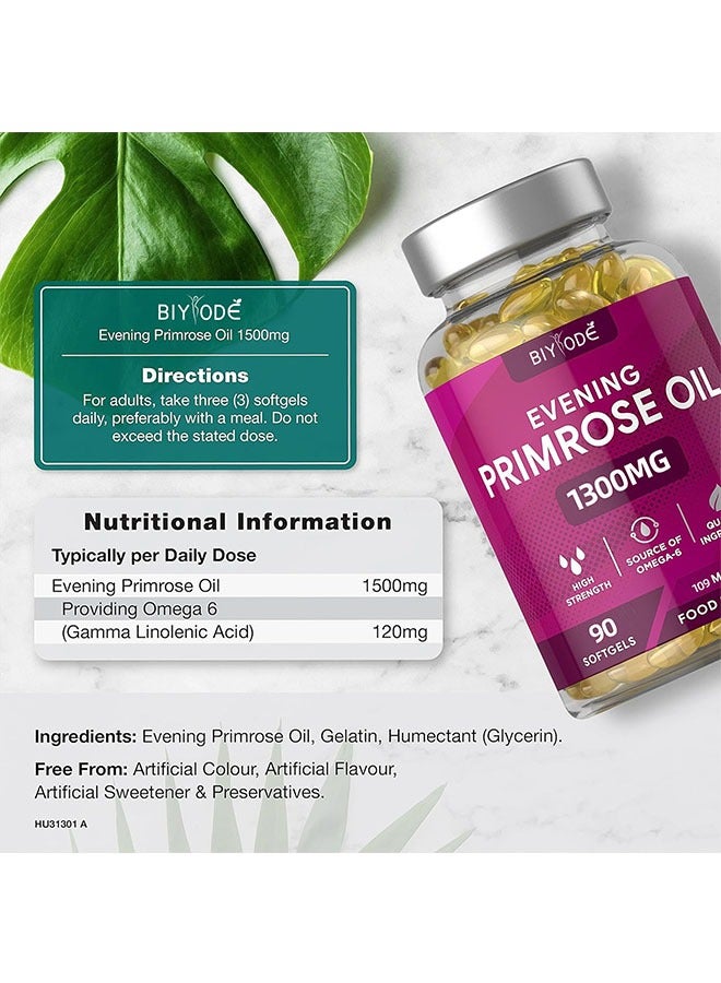 BIYODE Evening Primrose Oil Softgels 90 Capsules, Adjust Body for Women, Balanced Immune Response, Reducing Skin Inflammation and Retain Moisture, Food Supplement - Image 2