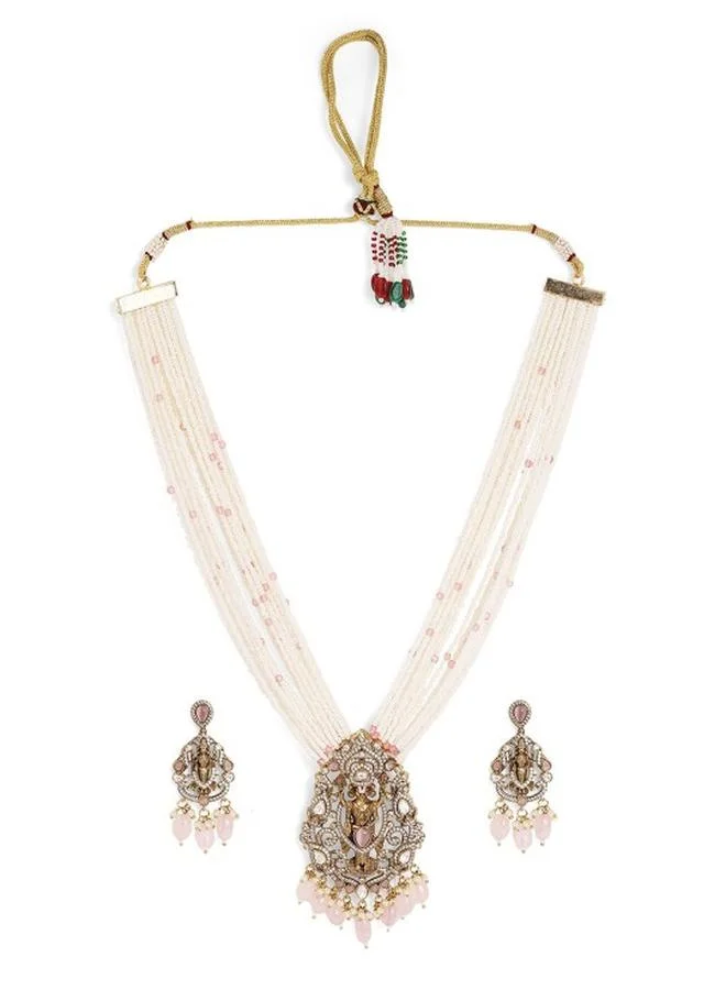 Priyaasi Ethnic Women Pink Brass Jewellery Set with pattern and secured with closure and styled in ideal for Ethnic moments — exude elegance in every glance.