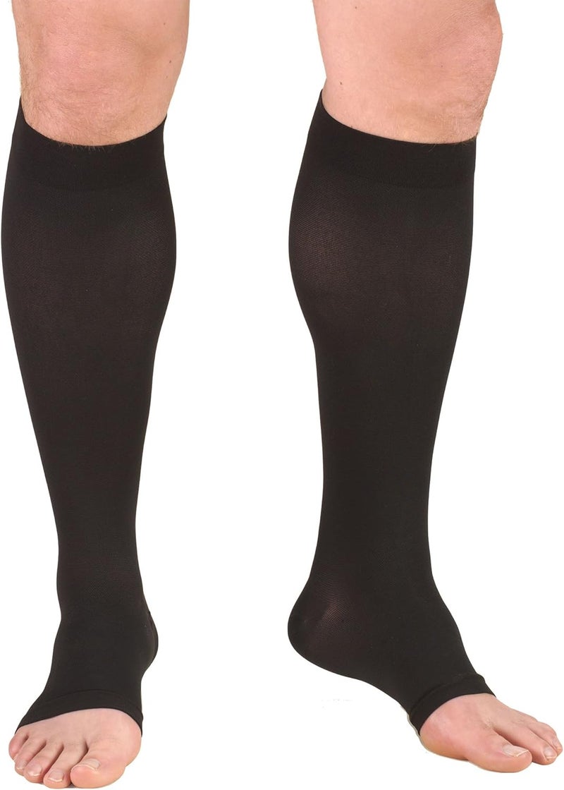 Truform 30-40 mmHg Compression Stockings for Men and Women - Knee High, Open Toe, Black, Small - Image 1