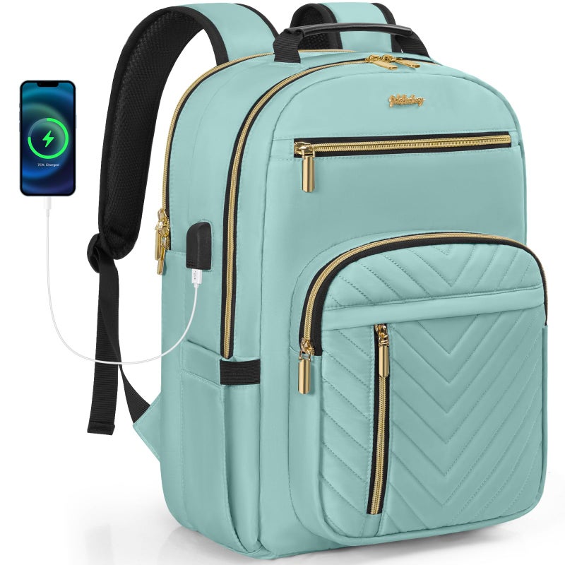 WELIDAY Laptop Backpack for Women, 15.6 Inch Work Business Backpacks, Large Capacity Travel Backpack with USB Charging Port, School Backpack Work Backpack for Nurse Teacher, Light Green - Image 1