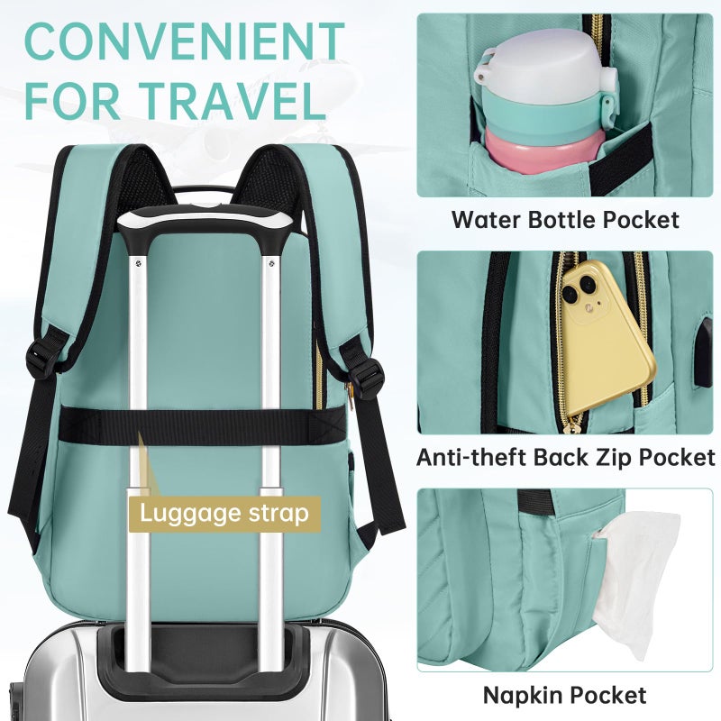 WELIDAY Laptop Backpack for Women, 15.6 Inch Work Business Backpacks, Large Capacity Travel Backpack with USB Charging Port, School Backpack Work Backpack for Nurse Teacher, Light Green - Image 5