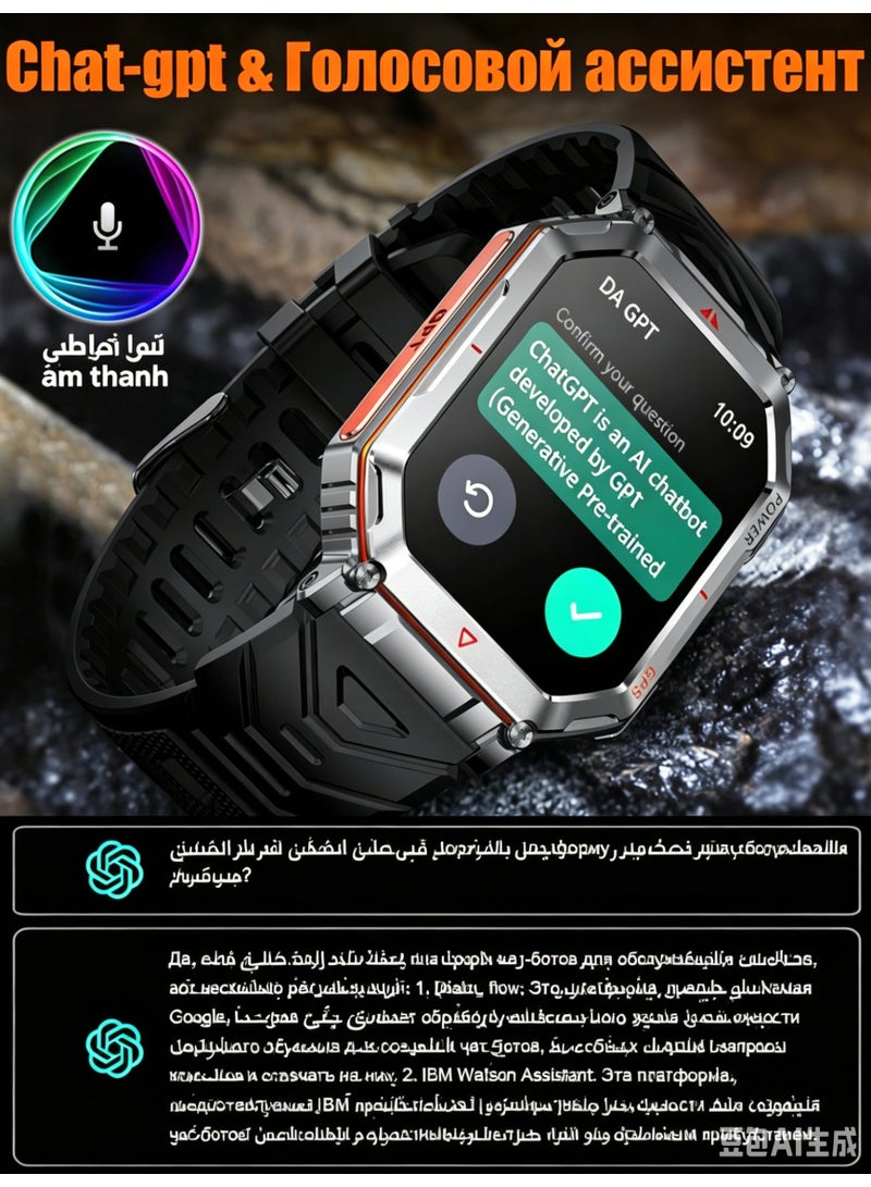 ساعة ذكية عسكرية للرجال، متتبع لياقة بدنية 2.01 بوصة مع مكالمات بلوتوث، مراقبة معدل ضربات القلب والنوم، نظام تحديد المواقع العالمي (GPS)، أكثر من 100 وضع رياضي، متوافقة مع أندرويد و iOS - Image 3