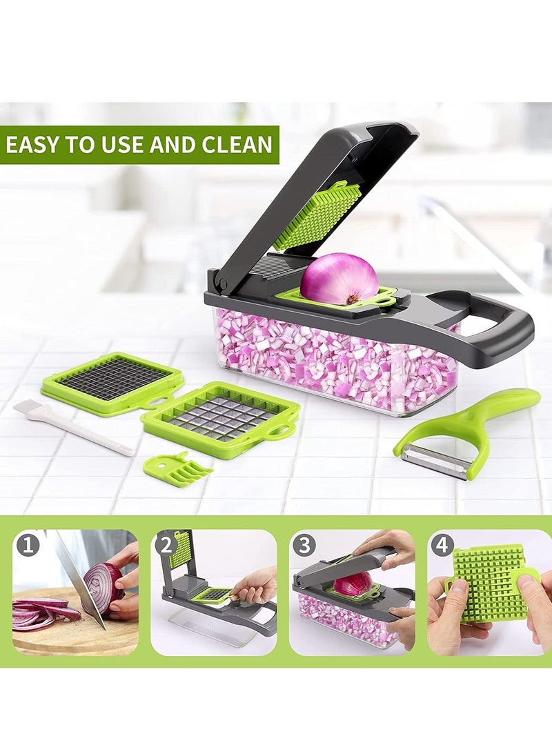 ELTRAZONE Vegetable Chopper,Senbowe Multifunctional 13-in-1 Food Choppers Onion Chopper Vegetable Slicer Cutter Dicer Veggie chopper with 8 Blades,Colander Basket,Container for Salad Potato Carrot Garlic - Image 5