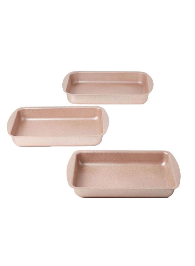 DESSINI 3-Pieces Granite Square Pan Set Beige Small Pan (32x22), Medium Pan (35x25), Large Pan (38x28)cm  - Image 2