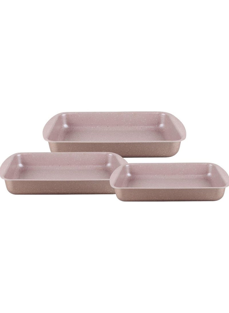 DESSINI 3-Pieces Granite Square Pan Set Beige Small Pan (32x22), Medium Pan (35x25), Large Pan (38x28)cm  - Image 1