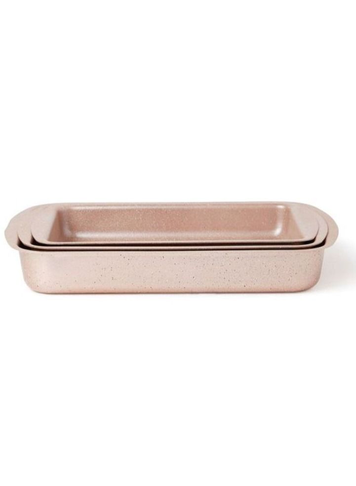 DESSINI 3-Pieces Granite Square Pan Set Beige Small Pan (32x22), Medium Pan (35x25), Large Pan (38x28)cm  - Image 3
