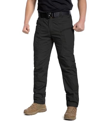 CARWORNIC Men's Rip-Stop Tactical Pants Lightweight Water Resistant Utility Work Pants Stretch EDC Uniform Military Cargo Pants for Outdoor Hiking Casual Construction Black - Image 2