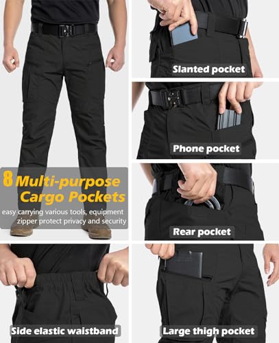 CARWORNIC Men's Rip-Stop Tactical Pants Lightweight Water Resistant Utility Work Pants Stretch EDC Uniform Military Cargo Pants for Outdoor Hiking Casual Construction Black - Image 4