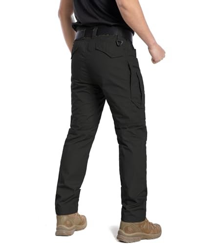 CARWORNIC Men's Rip-Stop Tactical Pants Lightweight Water Resistant Utility Work Pants Stretch EDC Uniform Military Cargo Pants for Outdoor Hiking Casual Construction Black - Image 3