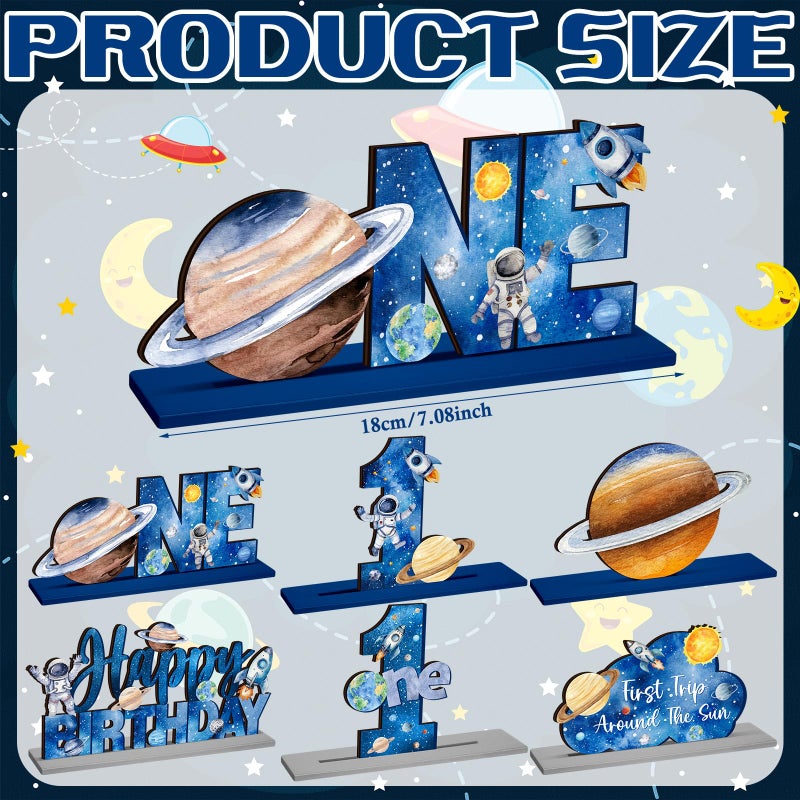 Quzzil 6 Pcs First Trip Around The Sun 1st Birthday Party Decorations Wooden Table Centerpiece Outer Space Solar System Theme Table Decoration Kids Theme Party Supplies - Image 2