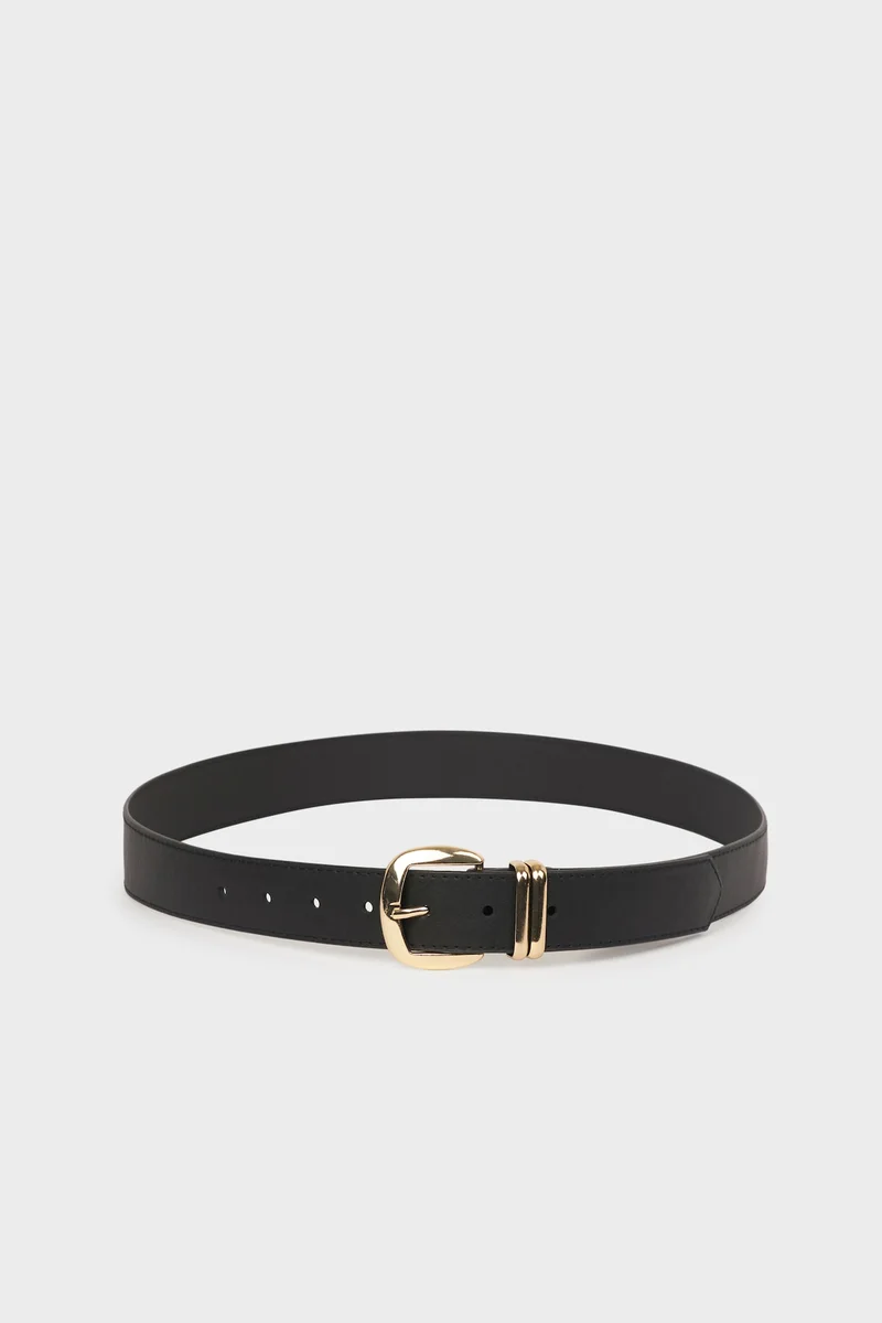 Woman Rectangular Buckle Faux Leather Belt