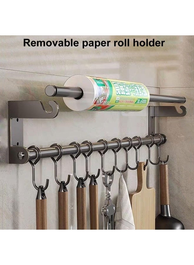 Stainless Steel Wall-Mounted Kitchen Organizer - Silver Paper Towel Holder & Spice Rack with Hooks - Durable Space-Saving Kitchen Solution - Image 3