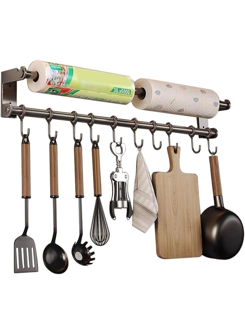 Stainless Steel Wall-Mounted Kitchen Organizer - Silver Paper Towel Holder & Spice Rack with Hooks - Durable Space-Saving Kitchen Solution - Image 1