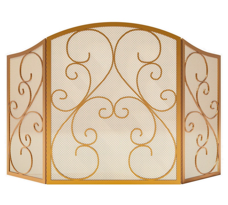 Fire Beauty Fireplace Screen 3 Panel Wrought Iron Metal 48"(L) x30(H) Spark Guard Cover(Golden Dusting) - Image 2