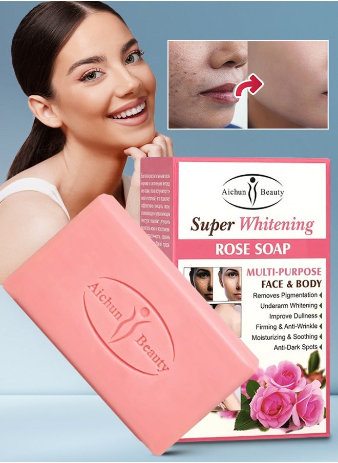 Aichun beauty 300G Rose Soap Multi Purpose Face and Body Rose Essential Soap Underarm Whitening Improve Dullness Firming Anti Wrinkle Moisturizing Soothing Anti Dark Spots Skincare Soap for Women and Men  - Image 1