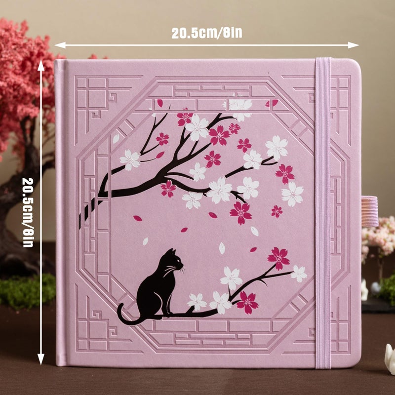 TIEFOSSI Square Dotted Journal, Cute Cat Journal for Women Girls, Dot Notebook with Pretty Sakura Pattern, Aesthetic Diary for Writing Journaling Drawing, Golden Edges, 8 x 8 IN - Image 2