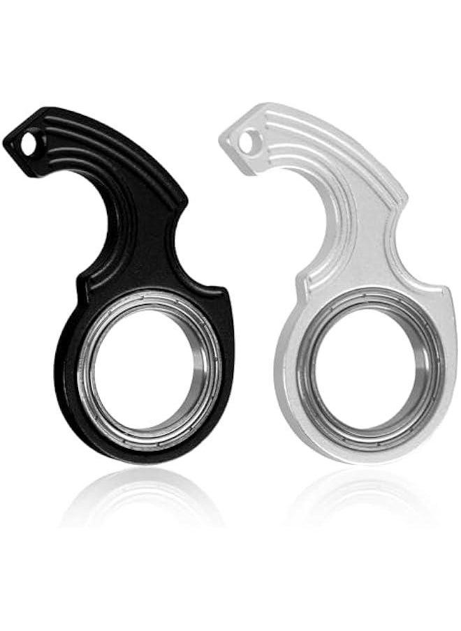 Arabest 2pcs Key Chain Spinner Toys 0.67 Inner Diameter with 2pcs Key Rings, Finger Fidget Keychain Key Ring Spinner Toy Gifts for Kids Adults Finger Exercising Anxiety Relief (Black, Silver)  - Image 1