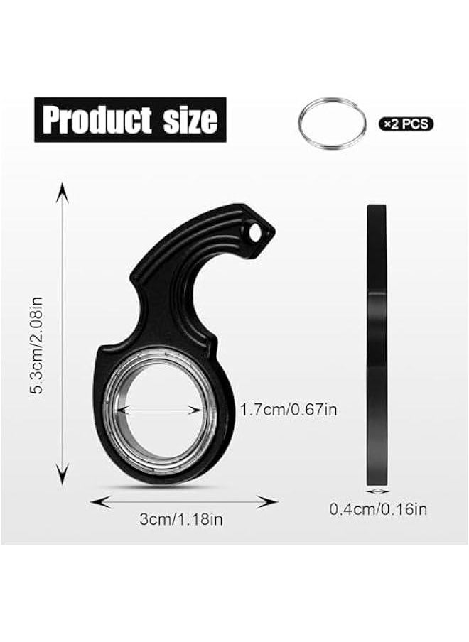 Arabest 2pcs Key Chain Spinner Toys 0.67 Inner Diameter with 2pcs Key Rings, Finger Fidget Keychain Key Ring Spinner Toy Gifts for Kids Adults Finger Exercising Anxiety Relief (Black, Silver)  - Image 2