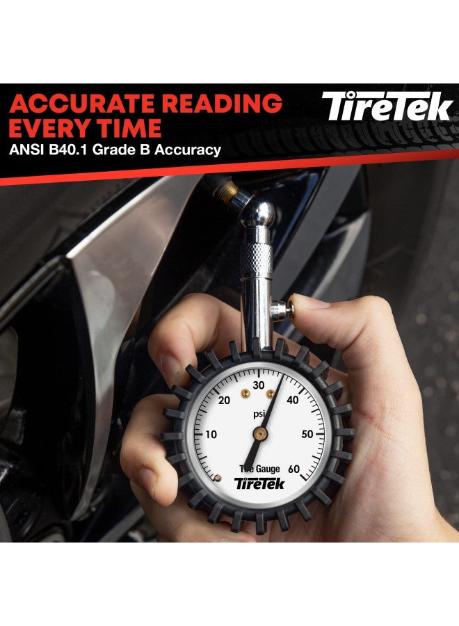 TireTek TIRETEK Tire Pressure Gauge for Cars - (0-60 PSI, ANSI Certified) Tire Gauges for Tire Pressure, Air Pressure Gauge for Tires - Car Accessories, Stocking Stuffers for Men, Car Gifts for Men, Him, Dad  - Image 1
