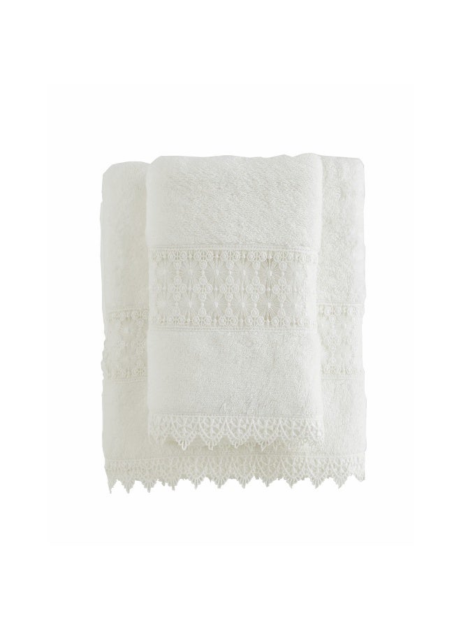 Soft Cotton - Luxury Bath Towel Set (2 Pieces) 100% Cotton Off White Embroidered (50X100+85X150 cm) - Image 3