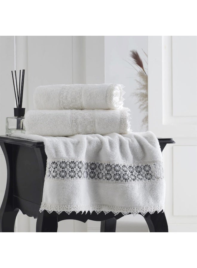 Soft Cotton - Luxury Bath Towel Set (2 Pieces) 100% Cotton Off White Embroidered (50X100+85X150 cm) - Image 1