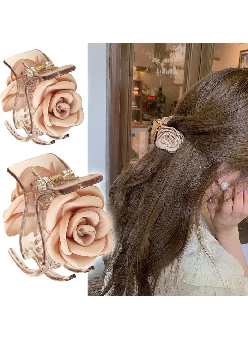 HZYH 3 Packs Hair Clip Medium, 1.61 Inch Small Hair Claw Clips for High Ponytail, Fashion Flower Hair Clips, Shark Hair Clips for Thick Thin Long Hair(Pink Rose) - Image 1