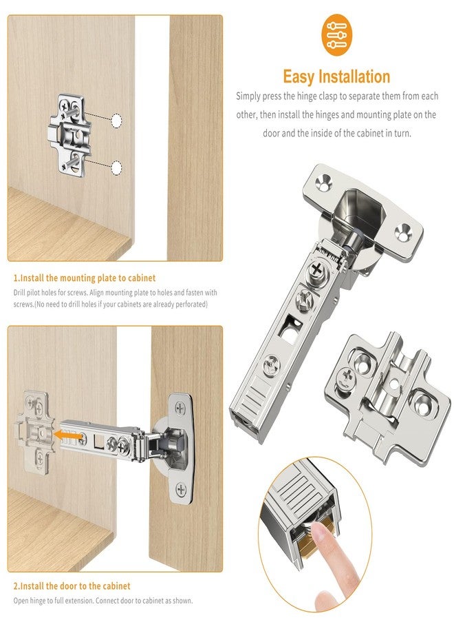 Chibery 10 Pack Frameless Full Overlay Soft Close Concealed European Hinges, Self Closing Satin Nickel, 105 ° Open Angle 4D Adjustment, Speed Control, Clip On, Stainless Steel for Cabinet Door - Image 5