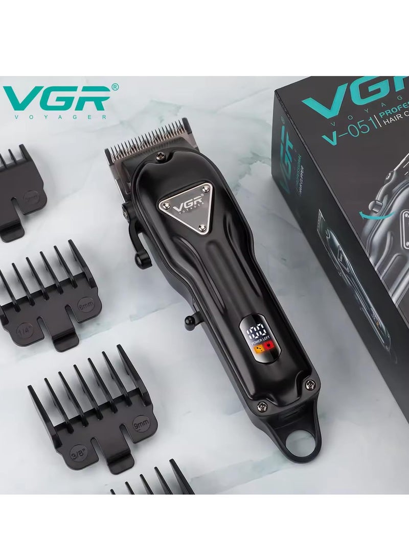 VGR V-051 Professional Hair Clipper, Salon Trimmer for men, Digital Display, Ceramic & Powder Metallurgic Blades, 2500mAh Lithium Battery, 300 minutes Runtime, 4 Guide Combs (Black) - Image 3