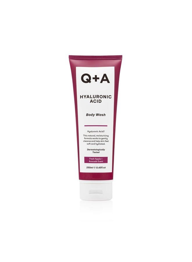 Q+A Hyaluronic Acid Body Wash, a blend of Hyaluronic Acid, Giant Kelp Extract and Saccharide Isomerate, and a fresh Apple and Avocado scent 250ml - Image 1