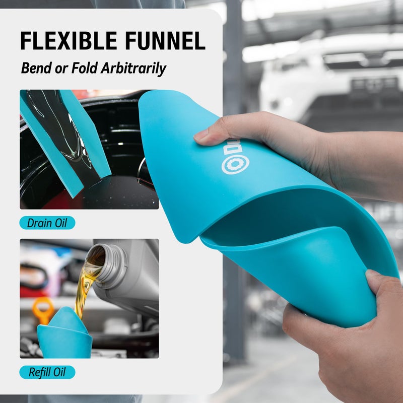 DURATECH Flexible Funnel, Multi-Purpose Form a Funnel for Automotive Use, Upgraded Premium Aluminium Core and Thickened Silicone Outer Shell, Flexible Draining Tool for Oil Changes, Blue - Image 3